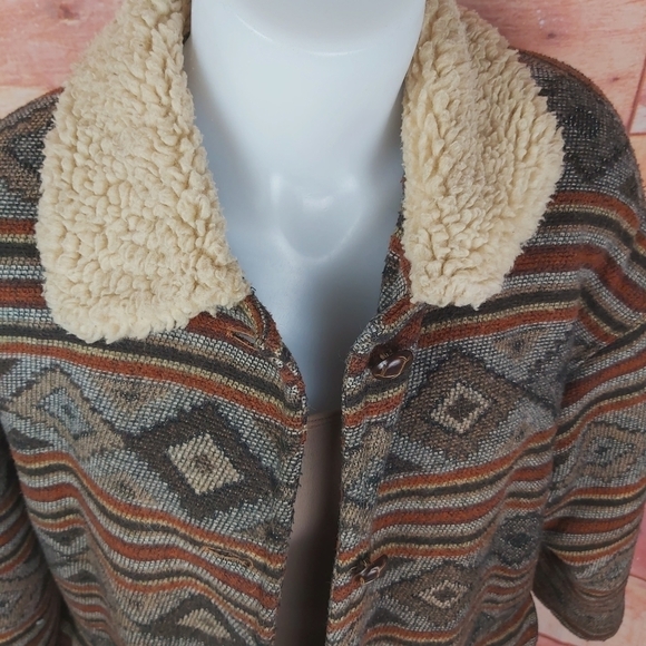 VINTAGE Aztec print woolblend winter coat boho western - Picture 5 of 10